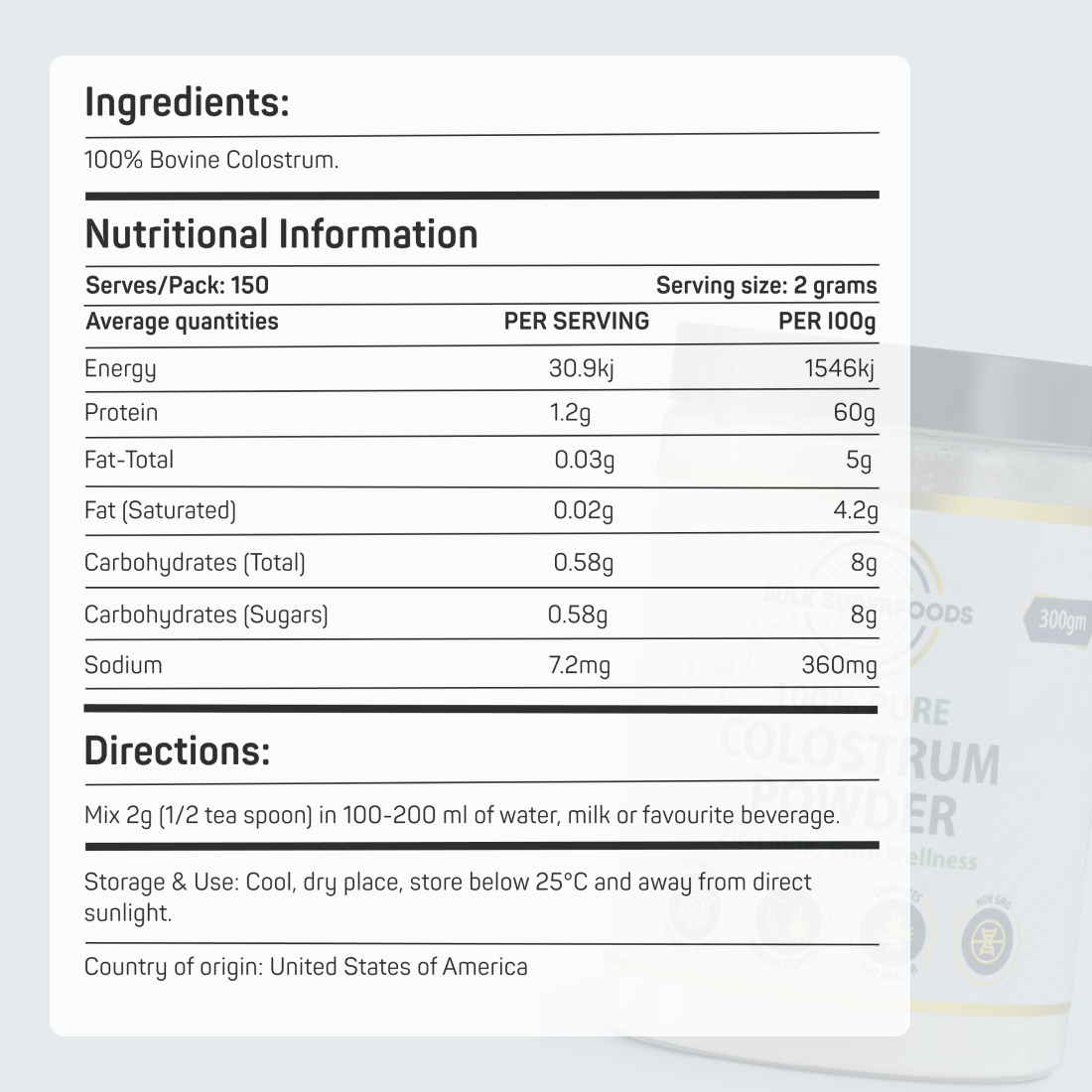 Colostrum Powder (100% Pure) 300g