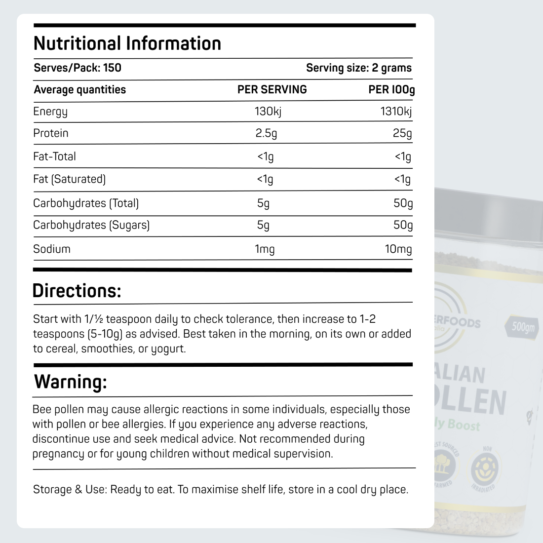 Australian Bee Pollen (100% Raw & Pure) 500g