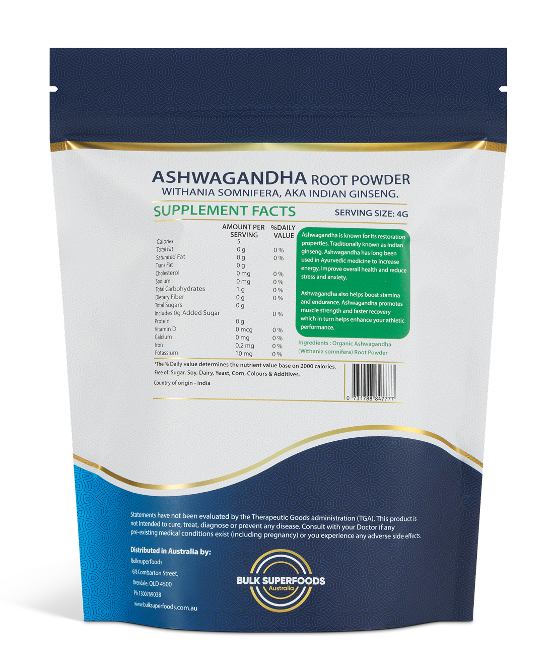 Organic Ashwagandha Root Powder 500G