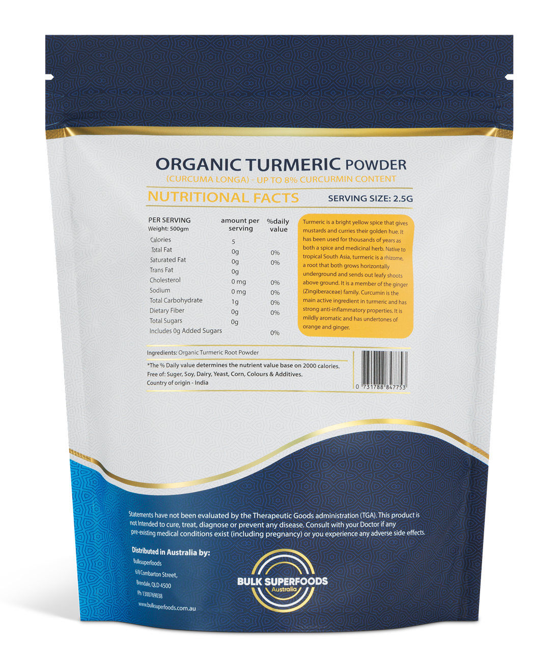 Organic Turmeric Powder 500g (6% Curcumin)